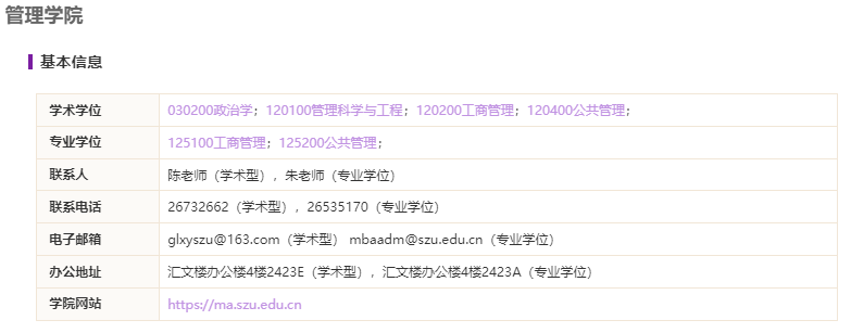 深圳大学管理学院2021硕士研究生招生专业目录