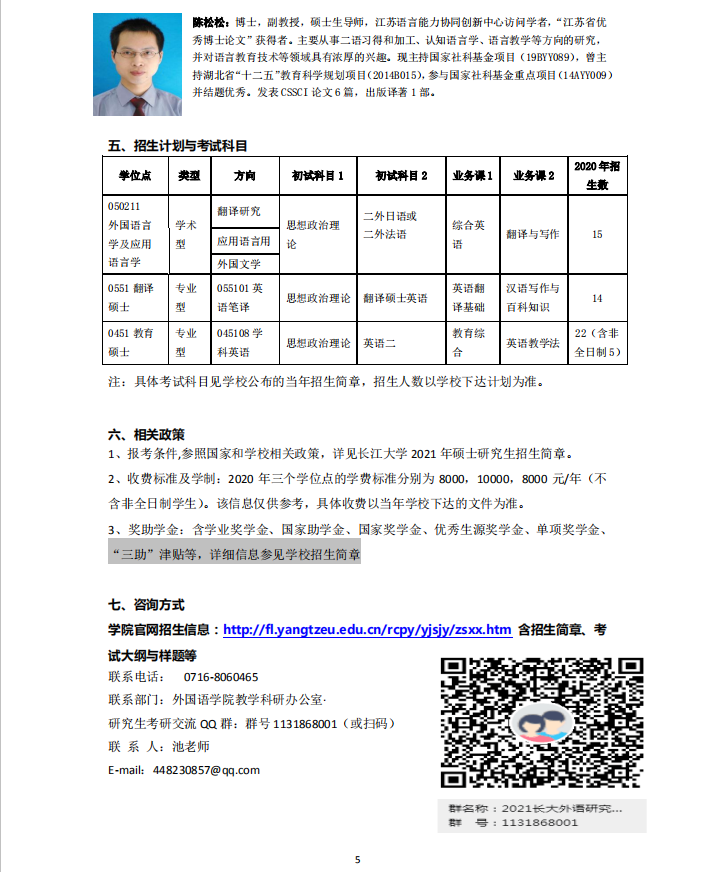长江大学外国语学院2021年硕士研究生招生简章