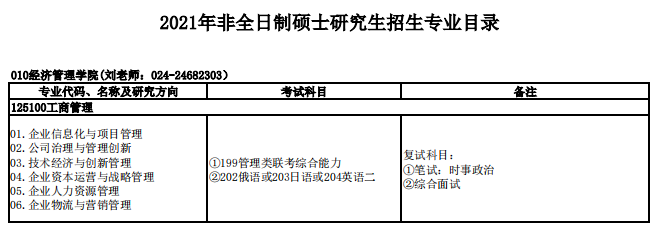 沈阳理工大学2021年硕士研究生招生专业目录