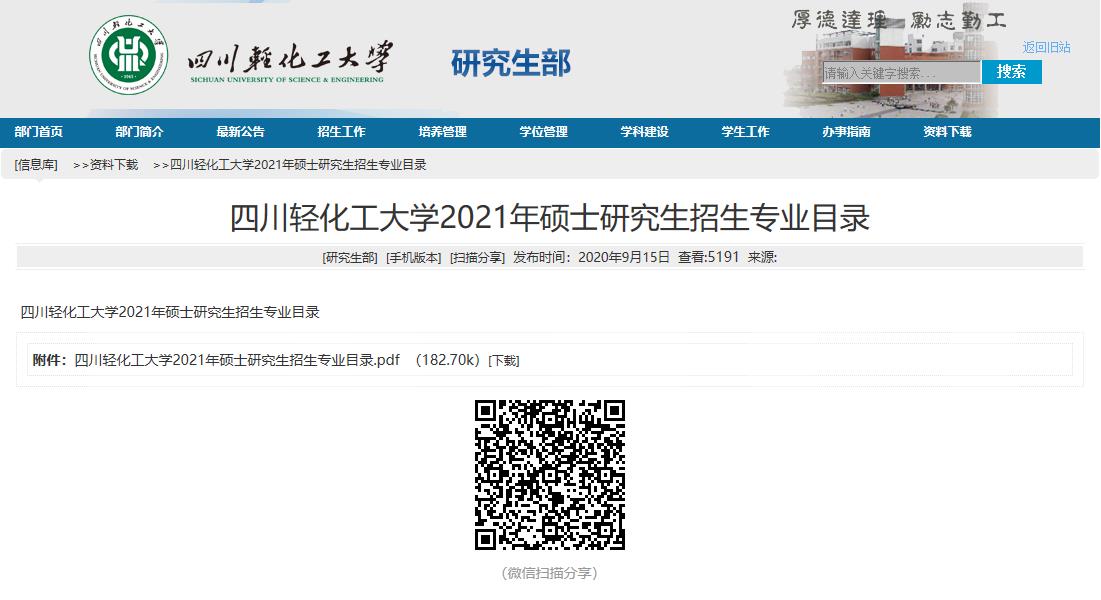 2021考研专业目录：四川轻化工大学2021年硕士研究生招生专业目录