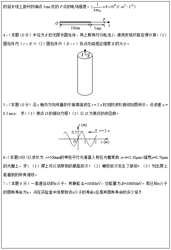 昆明理工大学618大学物理2020年硕士研究生入学考试自命题科目试题