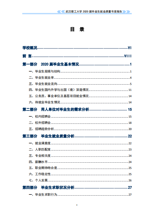 武汉理工大学2020届毕业生工作质量年度报告
