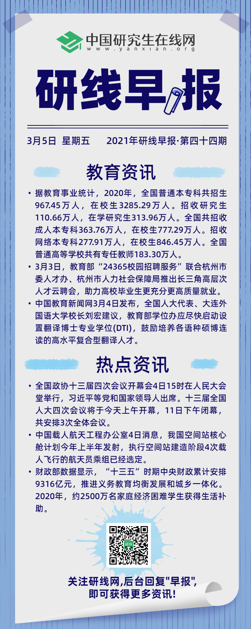 【2021年研线早报·第四十四期】3月5日