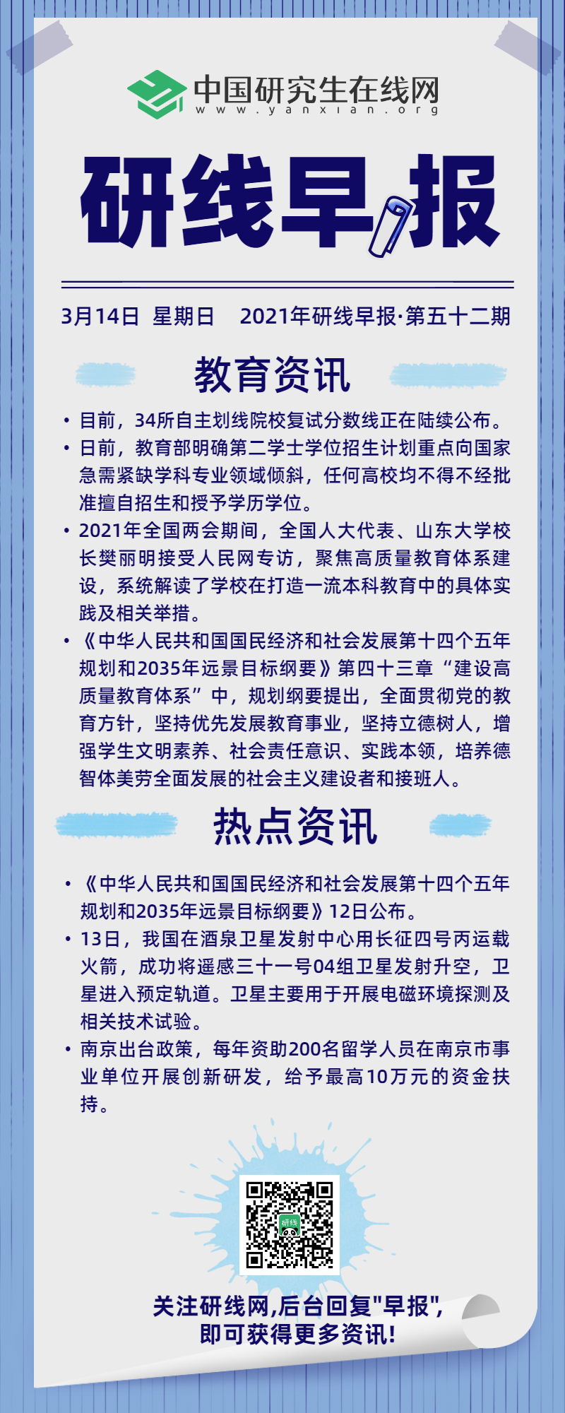 【2021年研线早报·第五十二期】3月14日