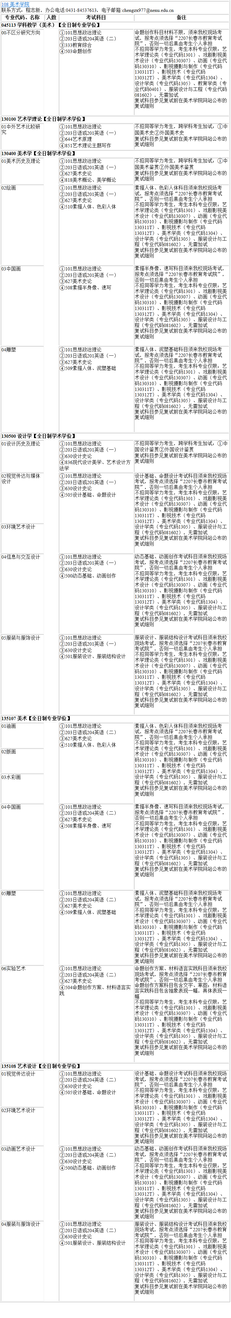 2023考研专业目录：东北师范大学美术学院2023年硕士研究生全国统考招生专业目录